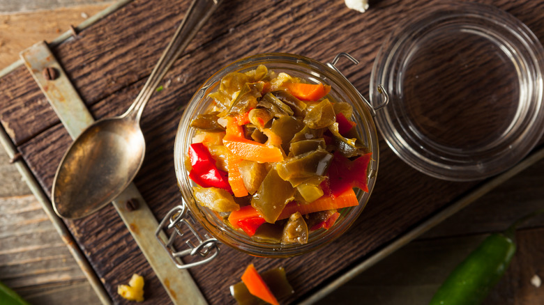 Jar of pickled giardiniera
