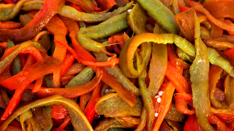 Pile of roasted pepper strips