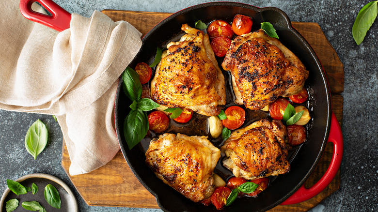 Chicken thighs basil and tomatoes