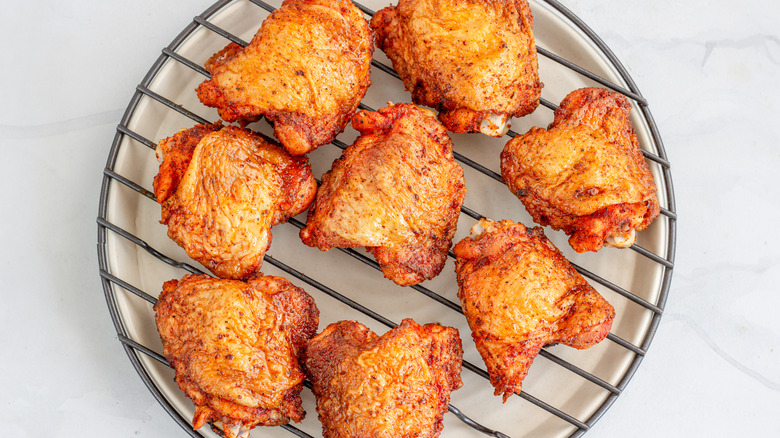 Chicken thighs on rack