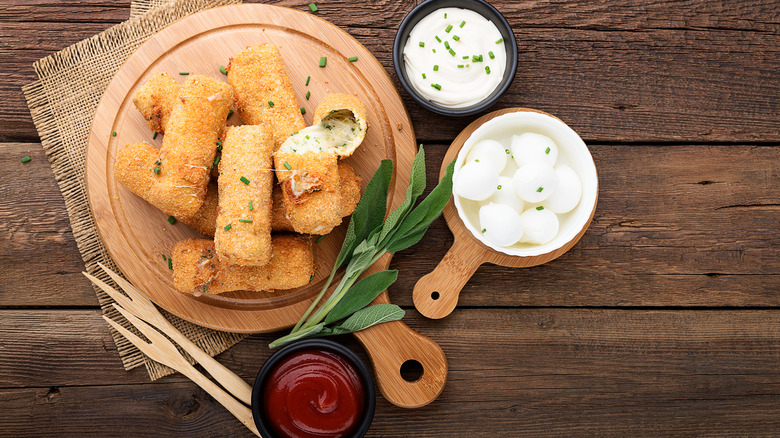 cheesed sticks and sauces