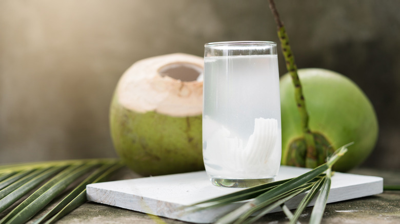 Glass of fresh coconut water