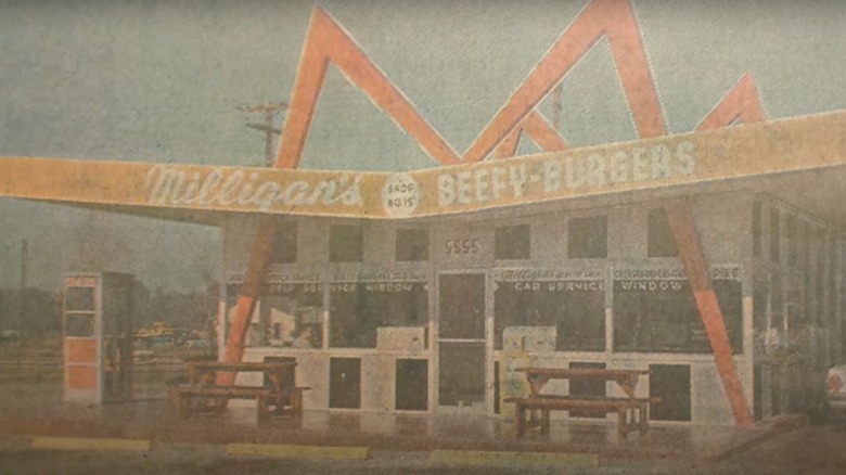 vintage print ad of a Milligan's Beefy-Burgers