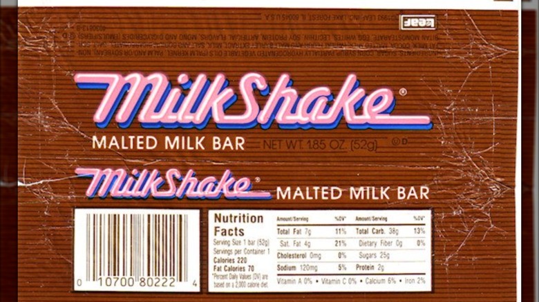Label for a Milkshake candy bar