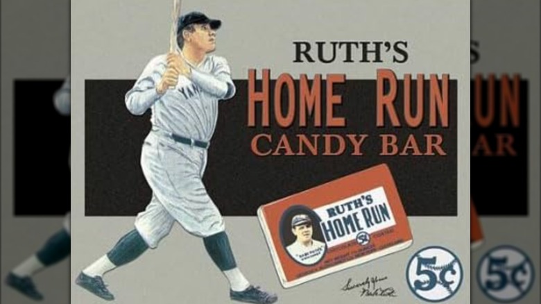 Advert for Ruth's Home Run candy bars, featuring a cartoon picture of Babe Ruth