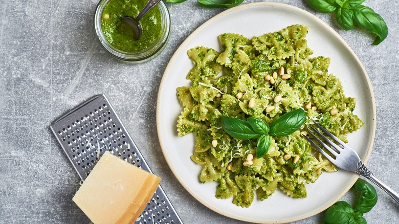 pesto pasta on a plate