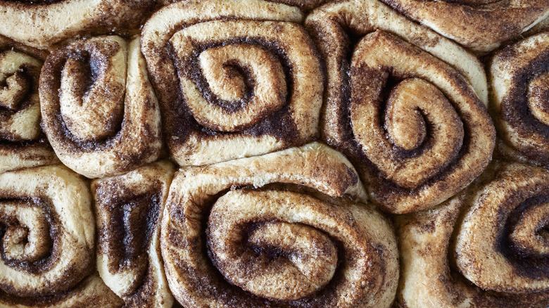 Overhead view of cinnamon rolls