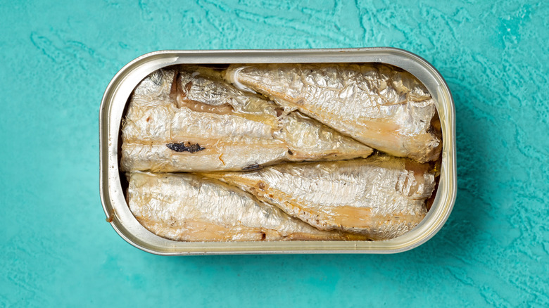 top view of open can of sardines