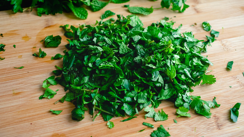 Pile of chopped herbs