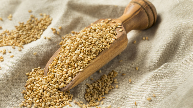 Toasted sesame seeds in a scoop
