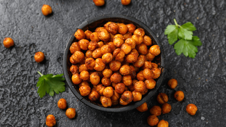 Bowl of roasted spicy chickpeas