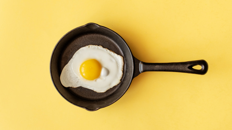 Fried egg in a cast iron skillet