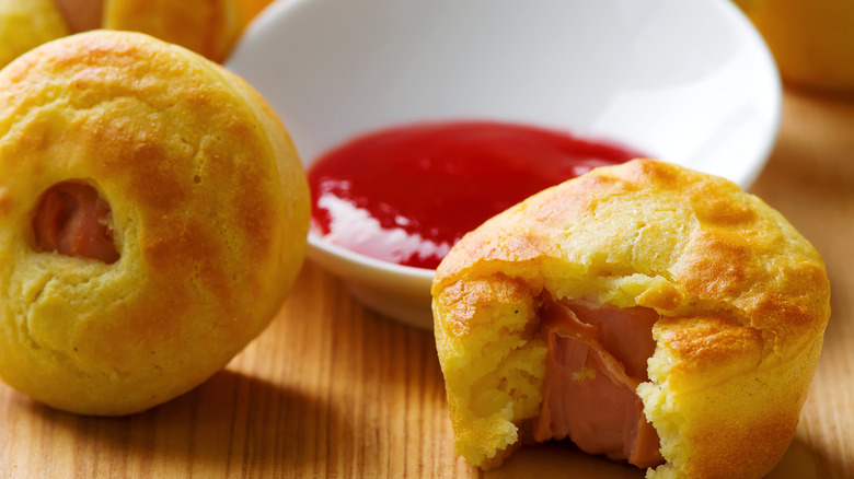 Hot dog pancake muffin with ketchup