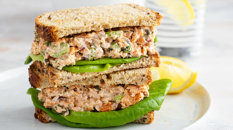 tuna or salmon salad sandwiches made with Greek yogurt