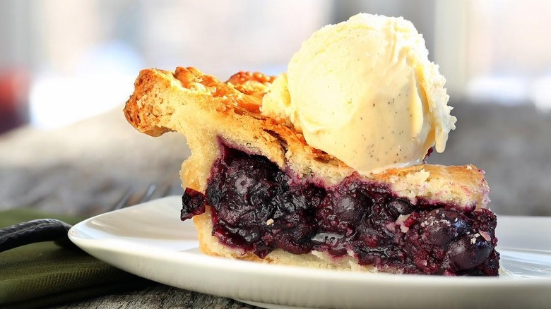 Slice of saskatoon berry pie