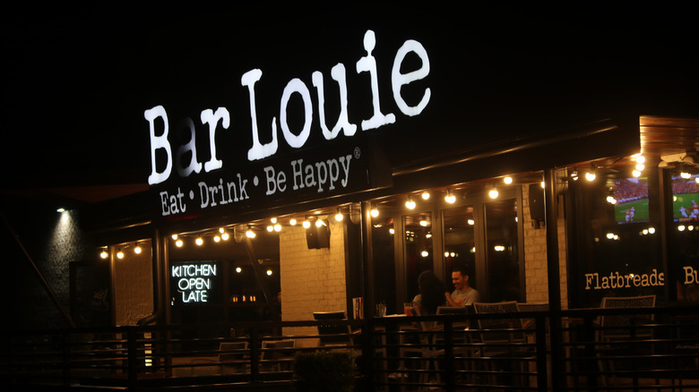 Bar Louie exterior sign and storefront at night