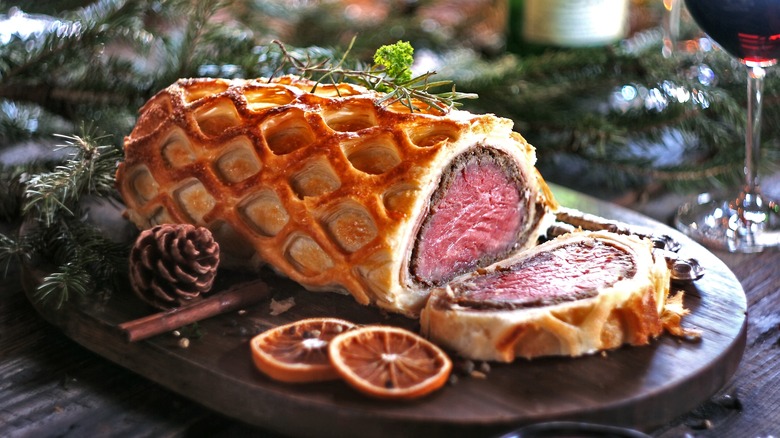 Platter of sliced beef Wellington
