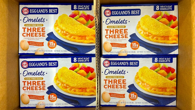 Boxes of Eggland's Best Omelets Three Cheese on display at Costco