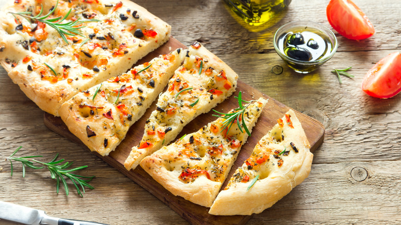 Focaccia on wood board