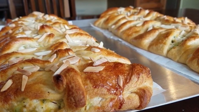 baked chicken broccoli braid with slivered almonds