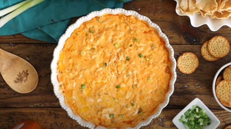 shredded buffalo chicken dip and crackers