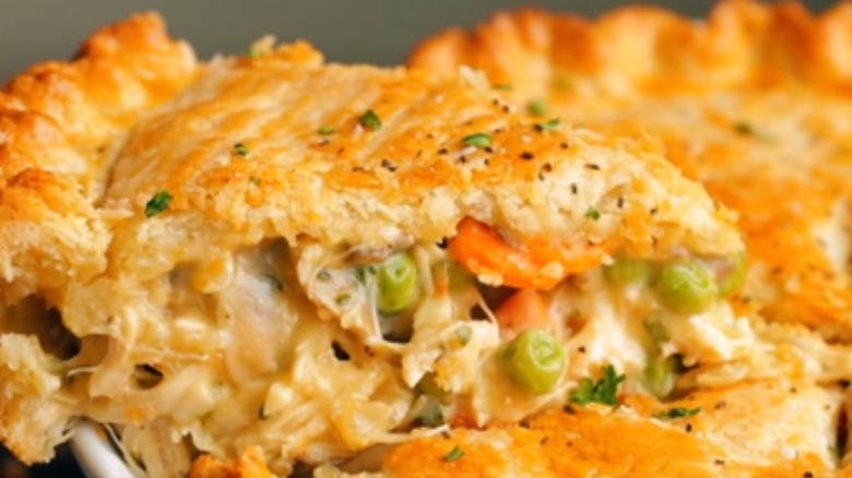 slice of baked shredded chicken pie
