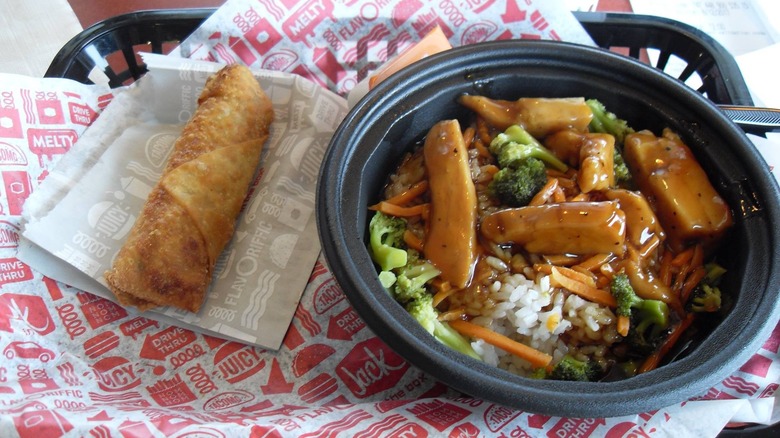 chicken teriyaki bowl and egg roll