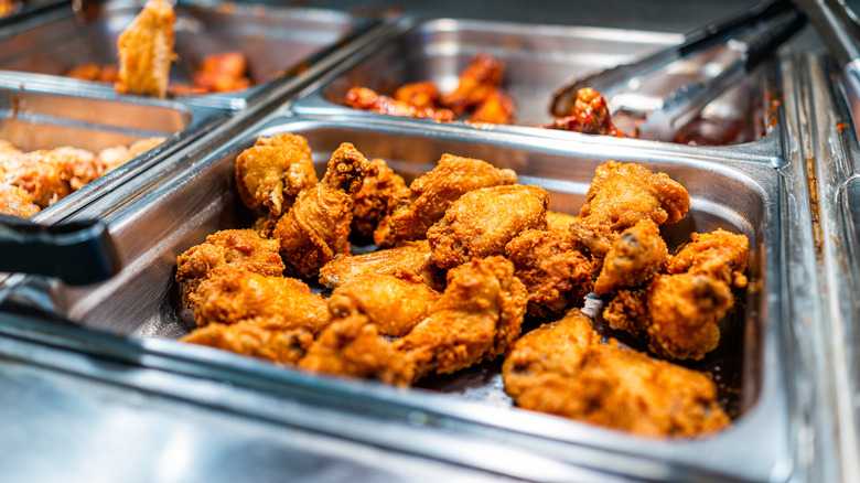 deep-fried chicken in buffet tray