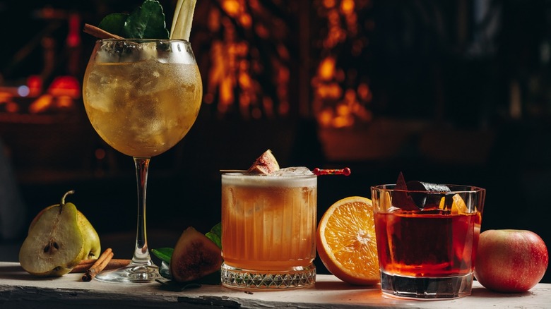 Three cocktails in glasses
