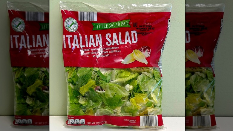 A bag of Little Salad Bar Italian Salad on a green and white background