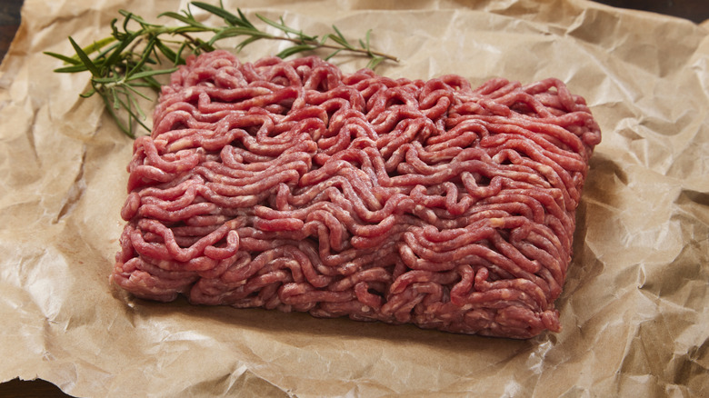 ground beef on wax paper