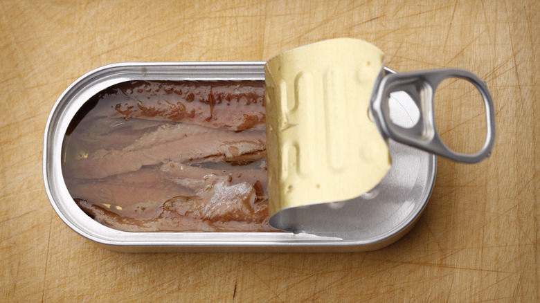 anchovies in open can