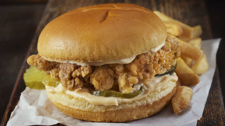 Fried chicken sandwich and fries
