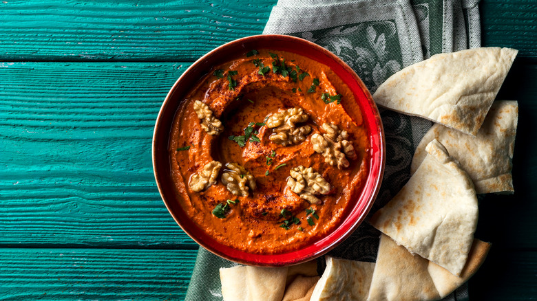 Muhammara with pita bread