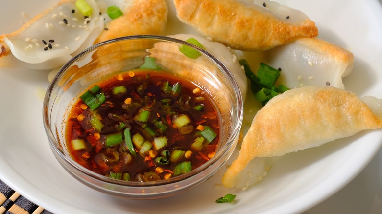 Ponzu sauce and potstickers