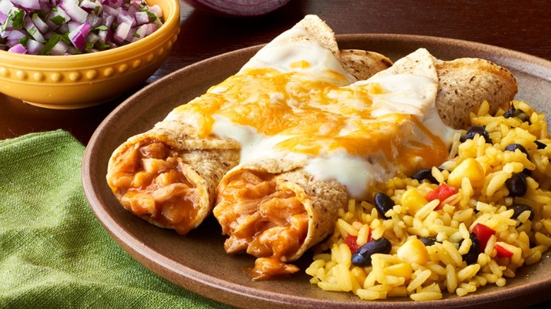 El Monterey Chicken Enchiladas and rice