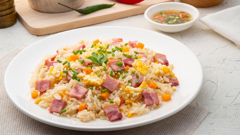 fried rice with ham and vegetables