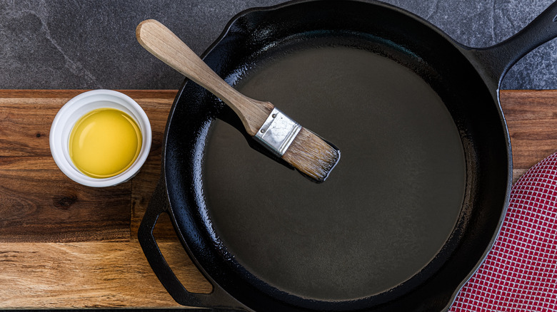 Olive oil cast iron skillet