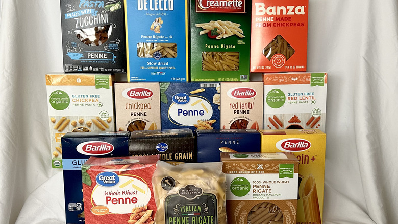 Assorted penne pasta boxes