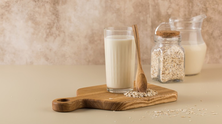Glass of milk and oats