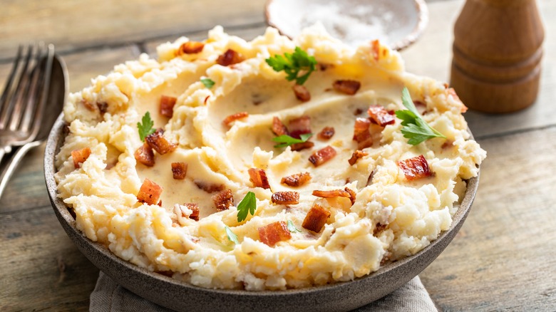 bacon bits on mashed potatoes