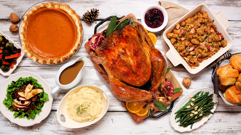 Thanksgiving dinner on wooden table