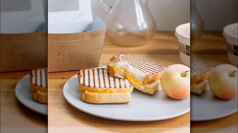 grilled cheese sandwich and apple