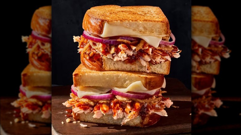 cheesy BBQ pulled chicken sandwich