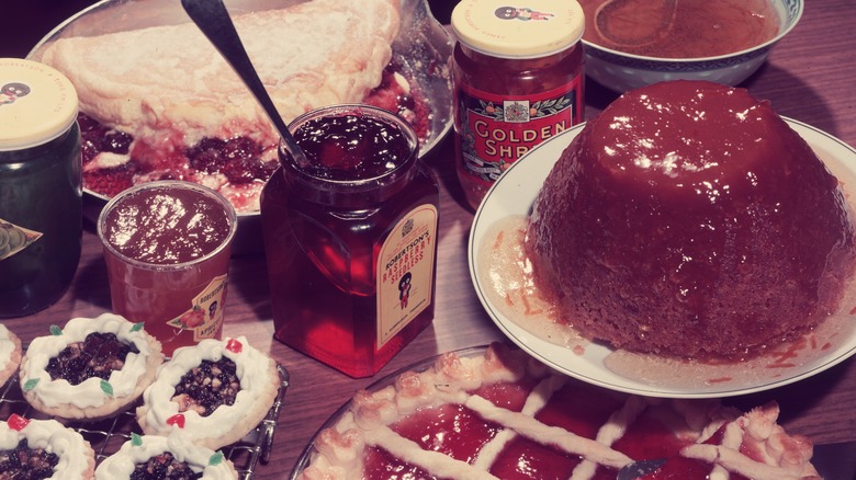 Retro-looking dessert spread on a dinner table