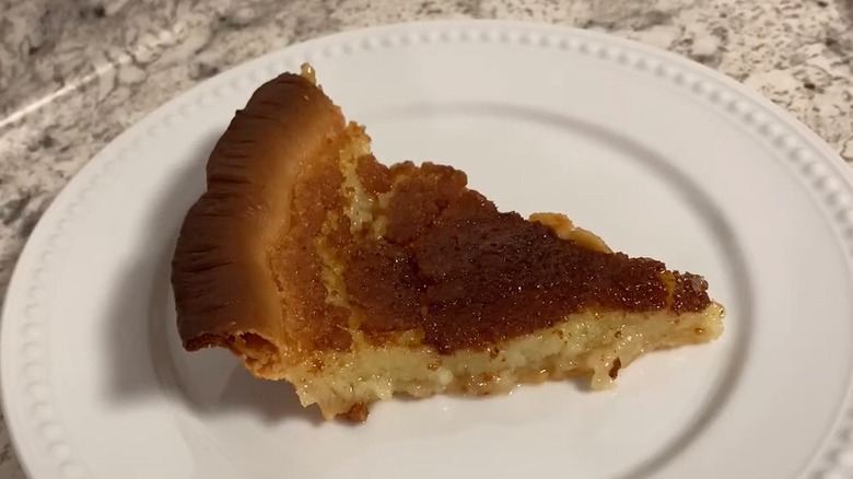 Slice of Jefferson Davis pie on a white plate