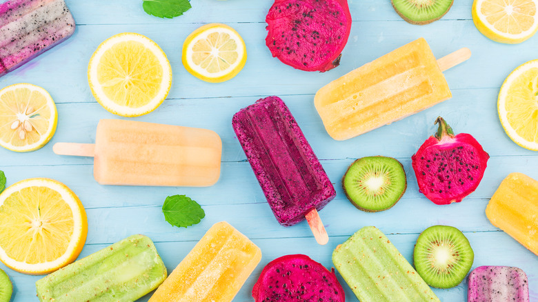 popsicles laid out flat with fruit