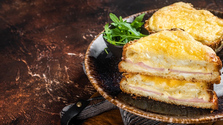 Croque Monsieur sandwiches on rustic plate