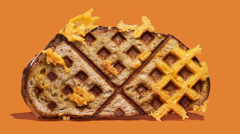 Grilled cheese made on a waffle iron