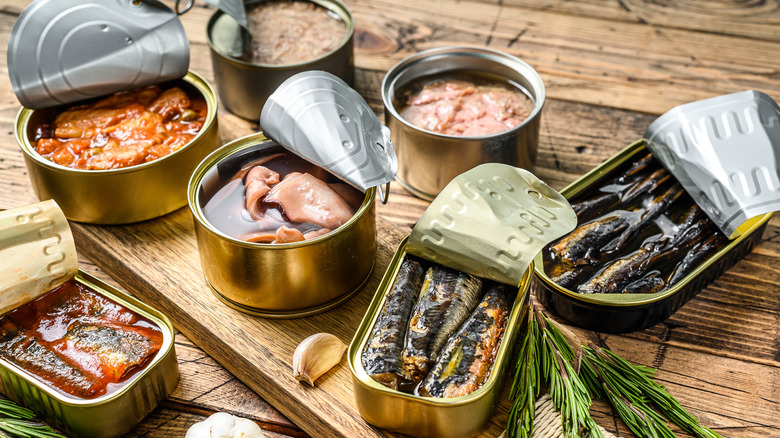 Various tinned fish